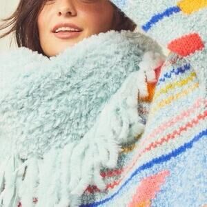 Free People Cascade Fringe Cowl Neck Infinity Scarf Light Blue